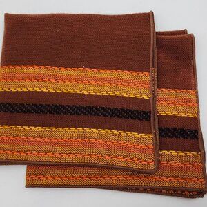 Vintage Handwoven Napkins With Brown & Orange Stripes Boho Design